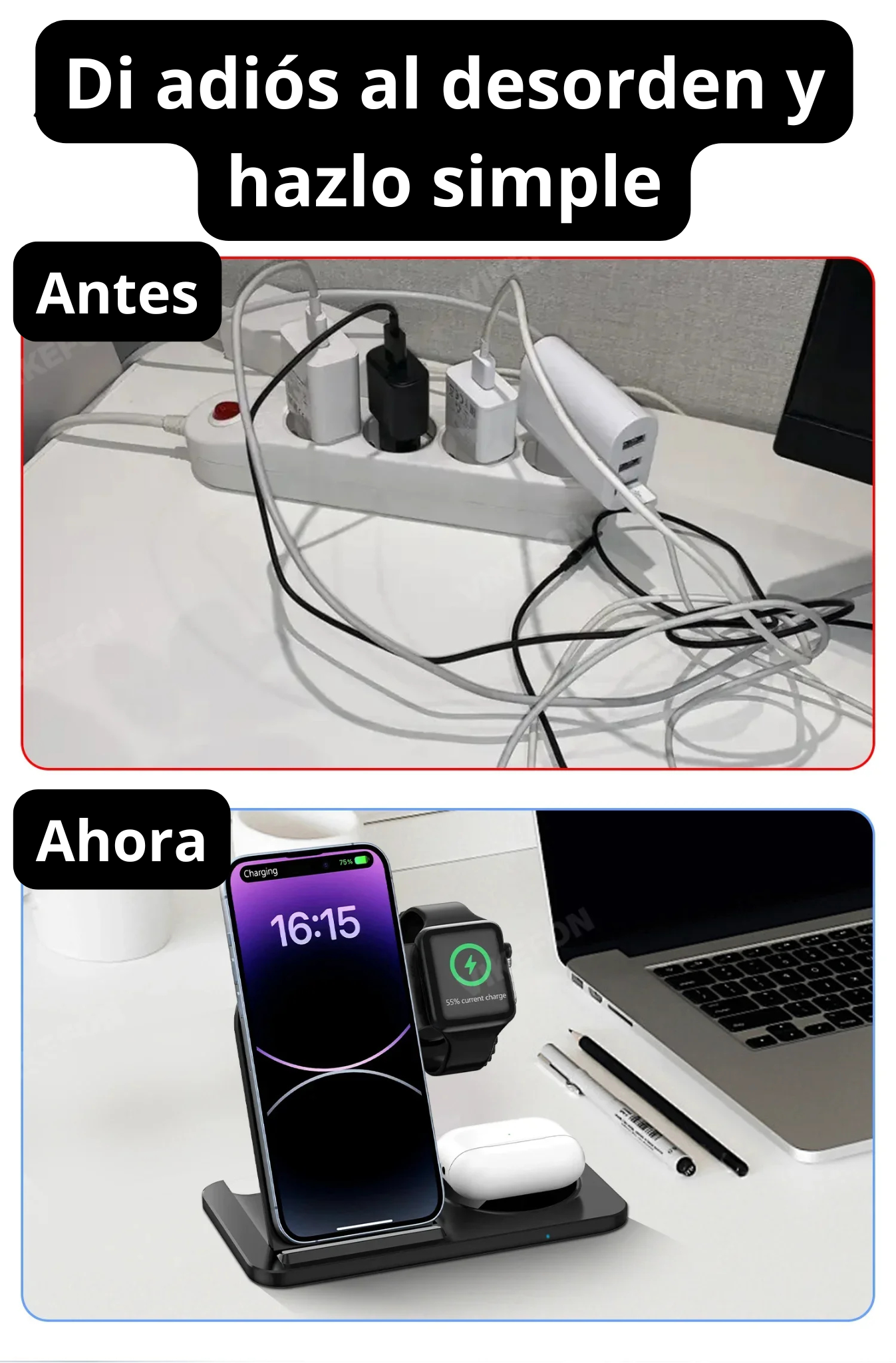 Estación de Carga Inalámbrica 3 en 1 para Apple